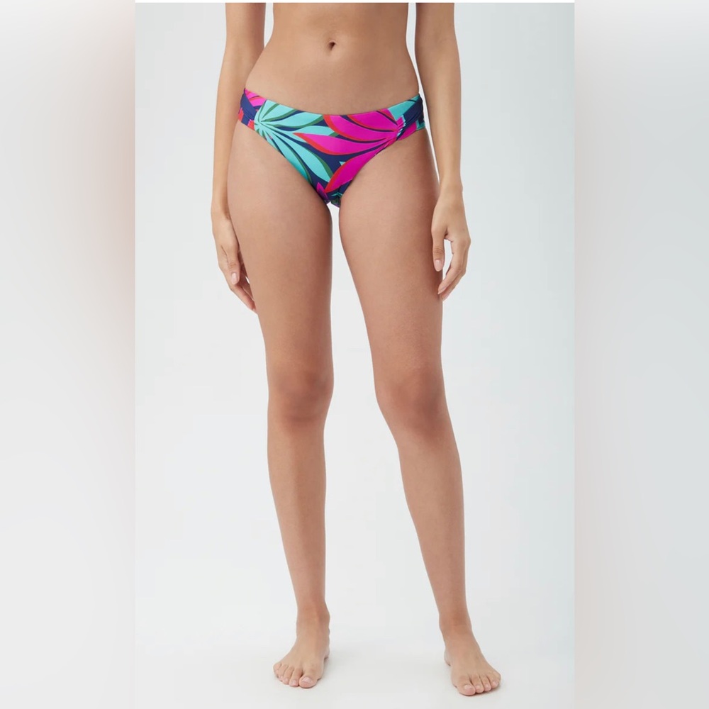 Trina Turk Tropical Leaf Bikini Bottoms in Pink, Teal, Blue